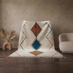 Moroccan Wool Area Rug, Cream Diamond Pattern, Boho Living Room Carpet