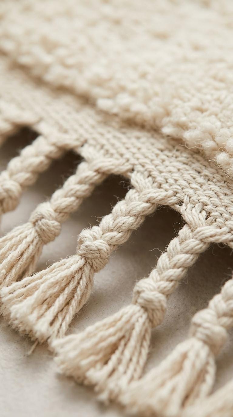 Hand-Knotted Moroccan Wool Rug, Geometric Stripes, Cream Base, Mid-Century Modern Decor