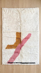 Hand-Knotted Moroccan Wool Rug | Abstract Geometric Mustard, Pink, Black Shapes