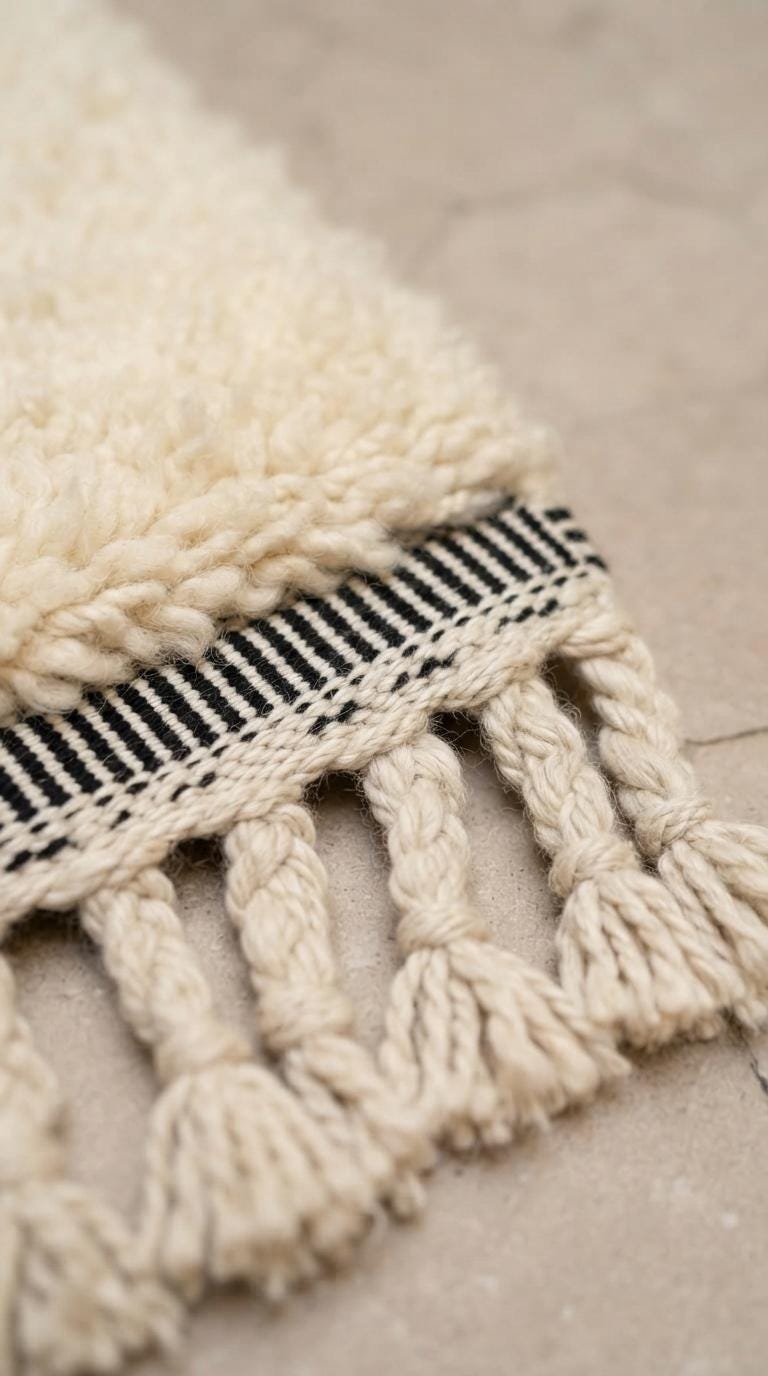 Hand-knotted Moroccan Rug – Orange, Off-White, Tassels, Tribal Decor