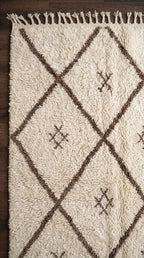 Minimalist Beni Ourain Rug, Handmade Moroccan Wool Carpet, Large Diamond Pattern Tribal Rug