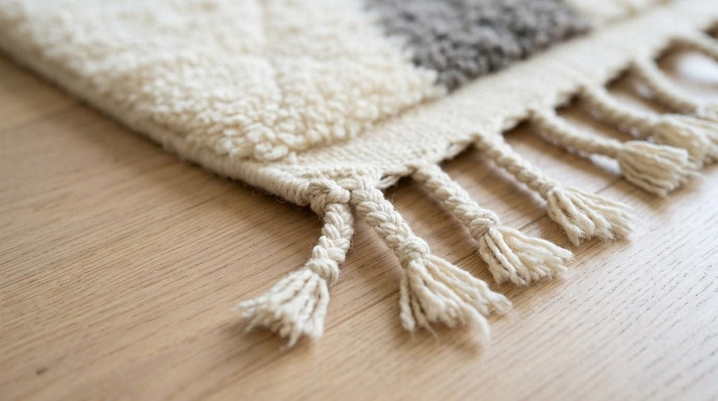 Hand-Knotted Wool Geometric Rug – Cream, Brown, Beige Modern Moroccan Area Rug