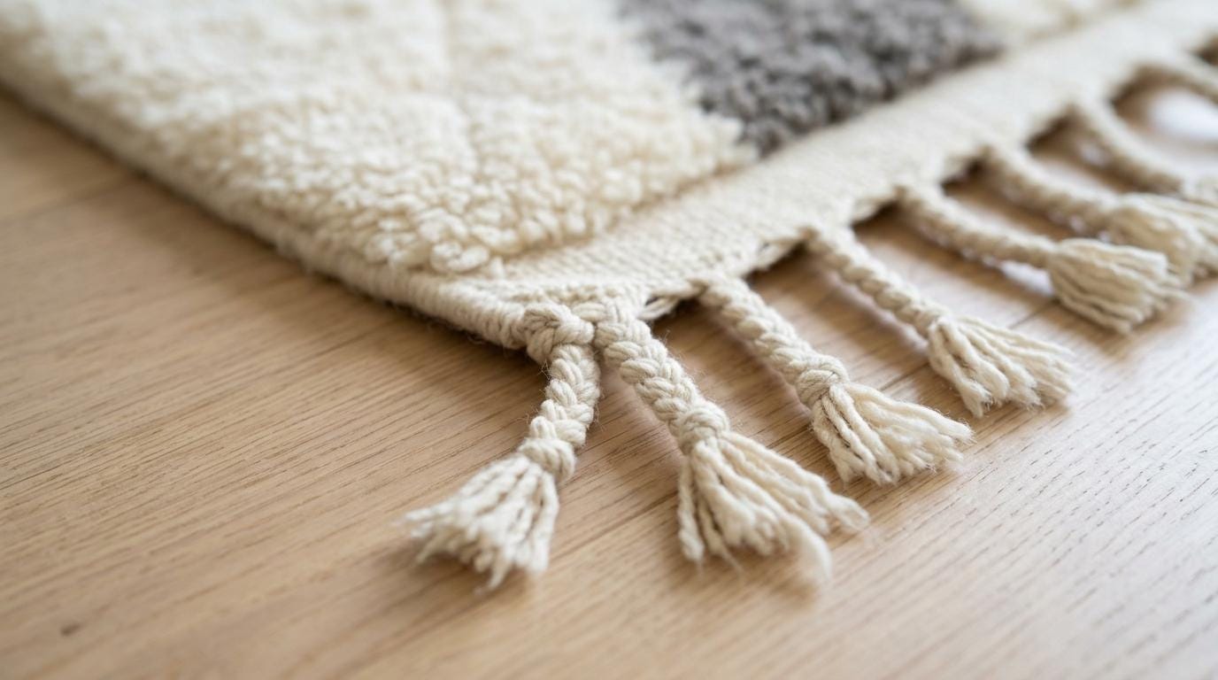 Hand-Knotted Wool Geometric Rug – Cream, Brown, Beige Modern Moroccan Area Rug