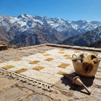 Moroccan  Wool Rug, Hand-Knotted Mustard and Cream Berber Carpet, Modern Geometric Area Rug