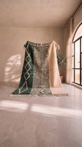 Green & Cream Beni Ourain Rug – Hand-Woven Wool
