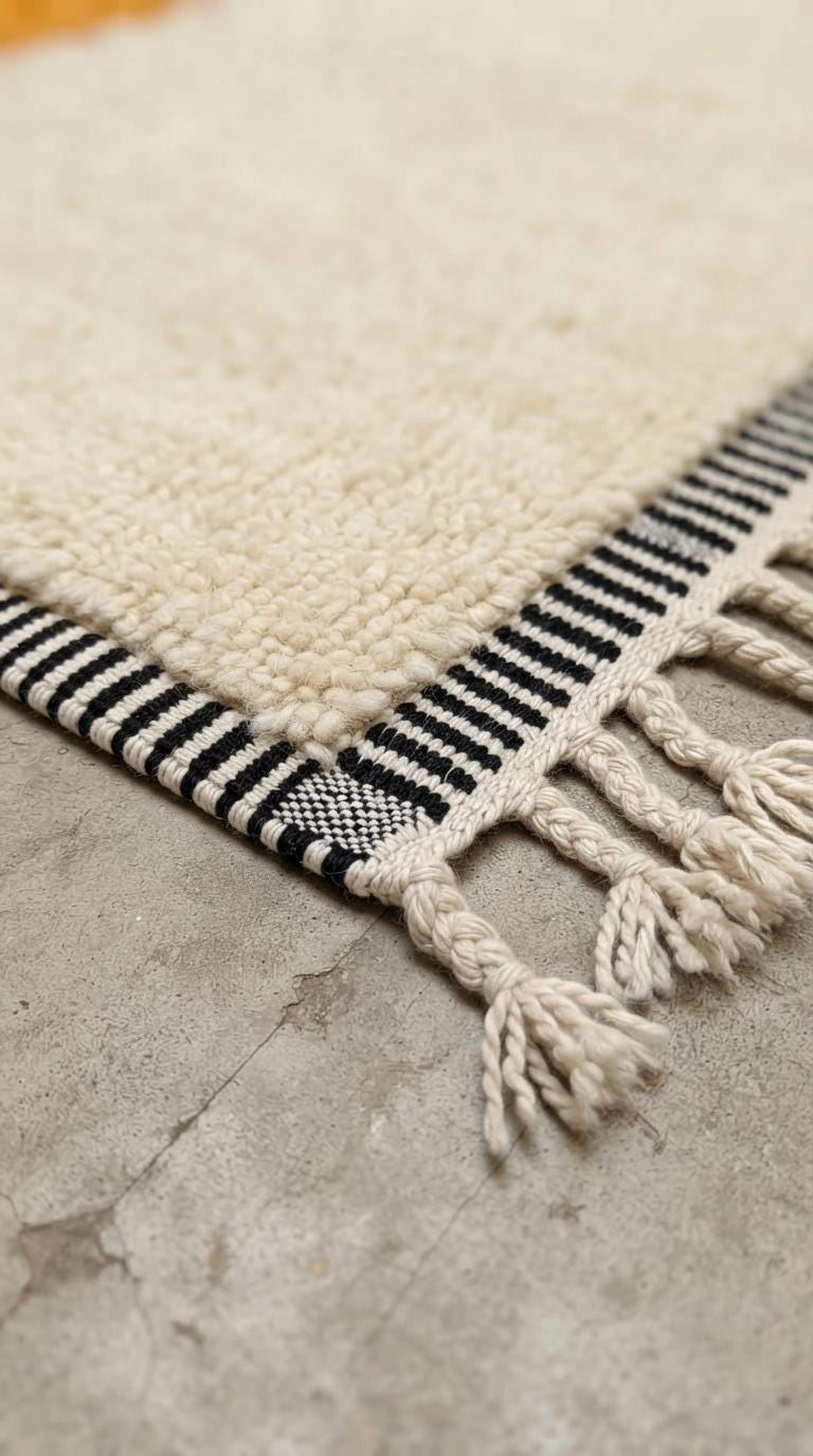 Hand-knotted Moroccan Rug – Orange, Off-White, Tassels, Tribal Decor