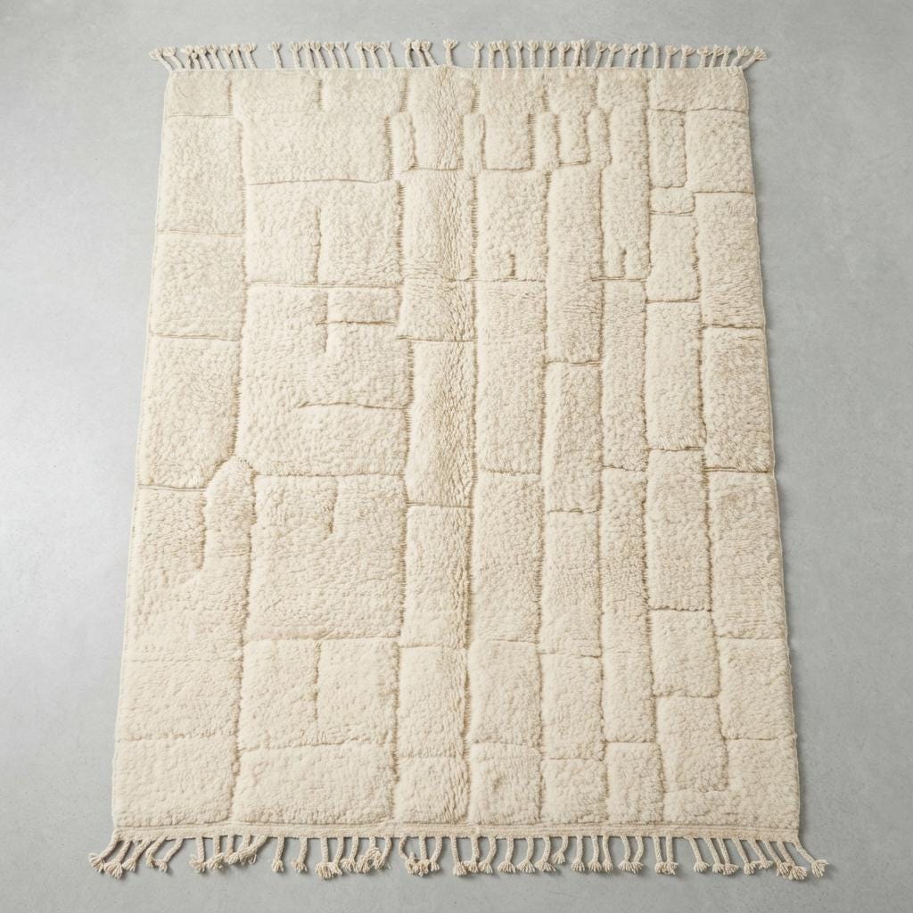 Moroccan Rug, Cream  authentic Wool Beni Ourain Rug, Authentic Moroccan Geometric Carpet