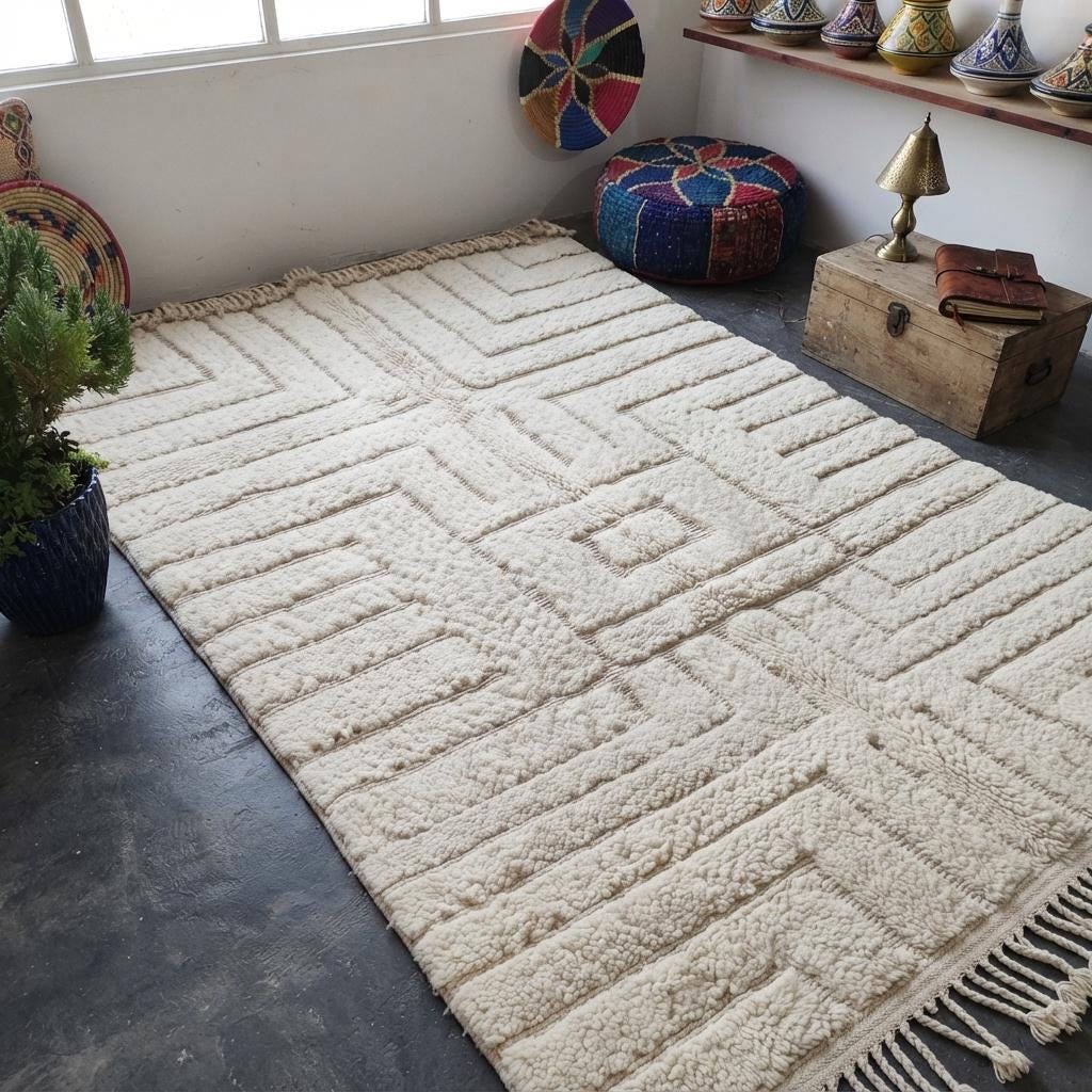 Moroccan Traditional Wool Rug. Hand-Woven Rug ,Tribal Berber DisignAtlas Mountains Decor
