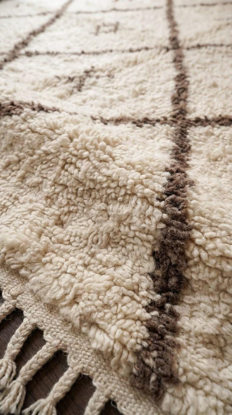 Minimalist Beni Ourain Rug, Handmade Moroccan Wool Carpet, Large Diamond Pattern Tribal Rug