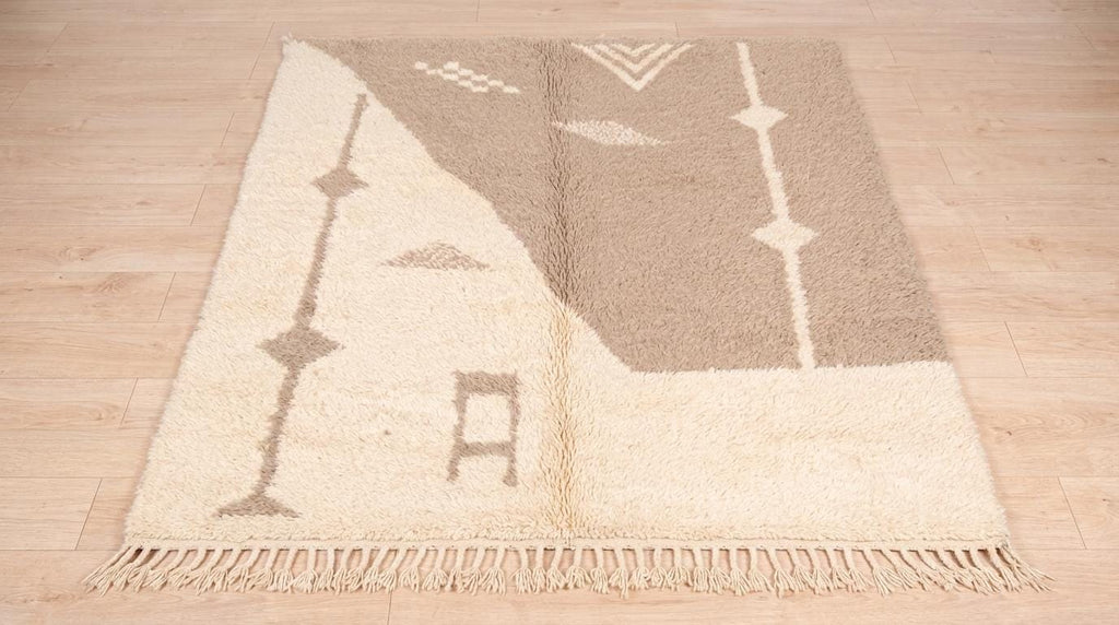 Hand-Knotted Moroccan  Wool Rug | Abstract Taupe Diamonds, Cream | i Minimalist Area Rug