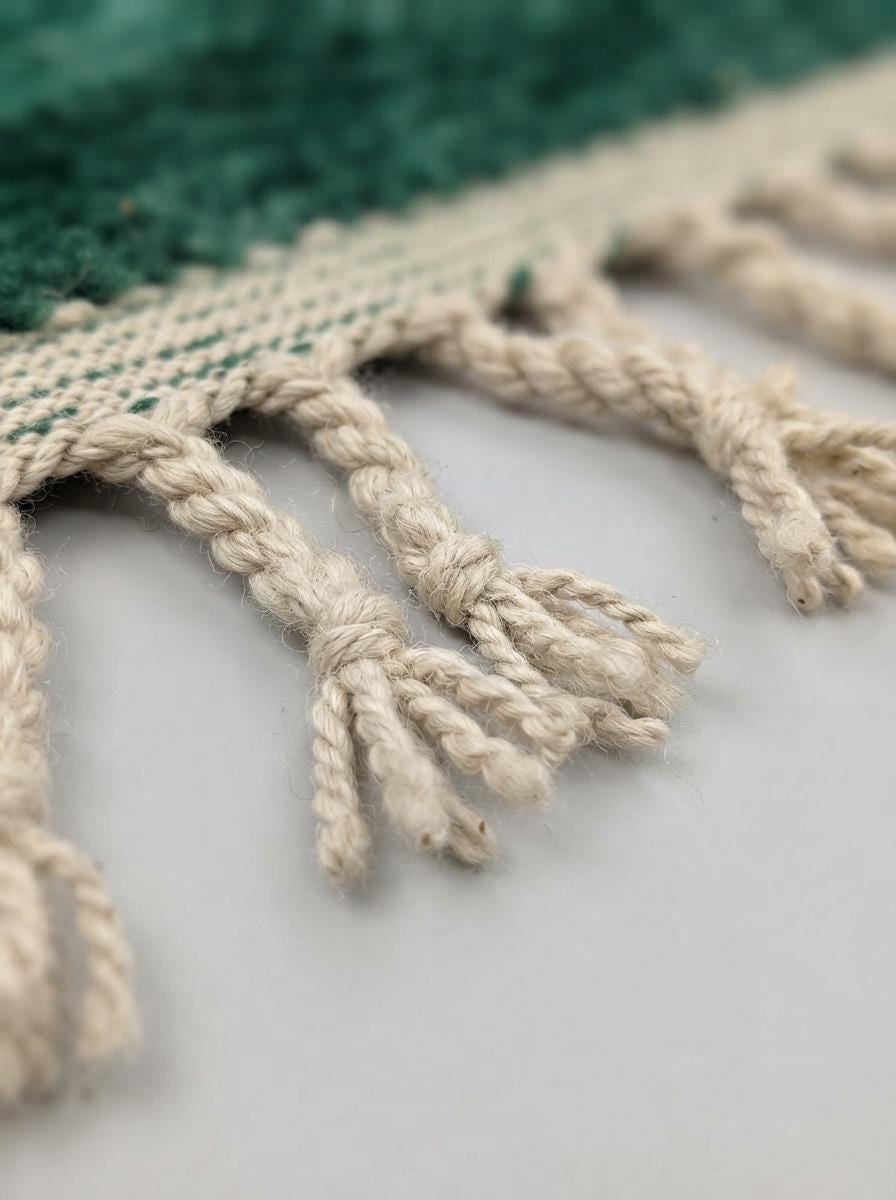 Hand-knotted Moroccan Shaggy Rug – Geometric Triangles, Wool, Pink Green Blue Decor
