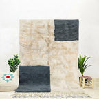 Hand-Knotted Moroccan  Gray  Area Rug - Plush Cream Wool Berber Style - Minimalist Hand-Tufted Floor Decor for Modern Homes