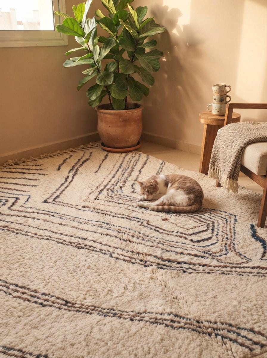 Hand-Woven Beni Ourain Moroccan Wool Rug – Authentic Area Carpet