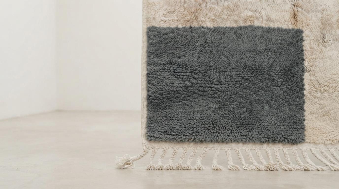 Hand-Knotted Moroccan  Gray  Area Rug - Plush Cream Wool Berber Style - Minimalist Hand-Tufted Floor Decor for Modern Homes
