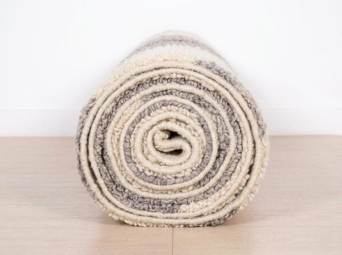 Hand-Knotted Moroccan Diamond Rug – Organic Wool, Charcoal Cream