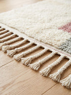 Hand-Knotted Moroccan Rug – Organic Wool Geometric Stripe Tassel Fringe
