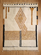 Hand-Knotted Moroccan Rug – Cream Wool Geometric Berber Area Carpet
