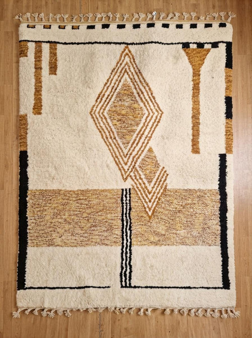 Hand-Knotted Moroccan Rug – Cream Wool Geometric Berber Area Carpet