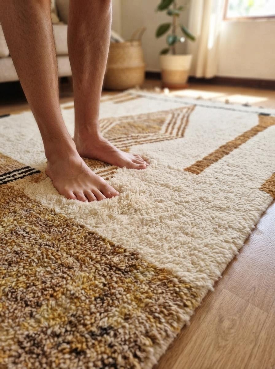 Hand-Knotted Moroccan Rug – Cream Wool Geometric Berber Area Carpet