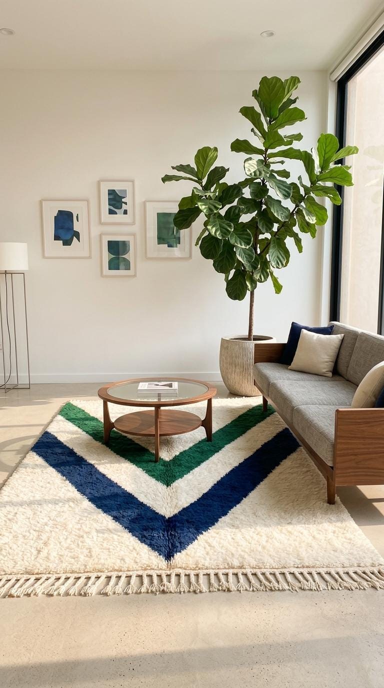 Hand-Tufted Moroccan Rug, Chevron Shag Rug, Boho Geometric Stripe Decor