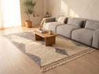 Hand-Knotted Moroccan Diamond Rug – Organic Wool, Charcoal Cream