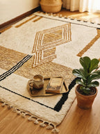 Hand-Knotted Moroccan Rug – Cream Wool Geometric Berber Area Carpet