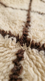 Traditional Moroccan Beni Ourain Rug - Plush Cream Wool with Dark Brown Diamond Lattice - Handwoven Tribal Area Rug - Artisanal Home Decor