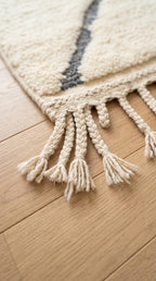 Hand-Woven Moroccan Rug, Cream Geometric Area Rug, Dark Gray Tufted Scandi Boho Plush Rug