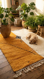 Hand-knotted Moroccan Rug – Orange, Off-White, Tassels, Tribal Decor