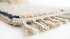 Modern Moroccan Geometric Shag Rug - Plush Cream Wool with Navy Blue Outlines - Hand-Tufted Berber Style Area Rug