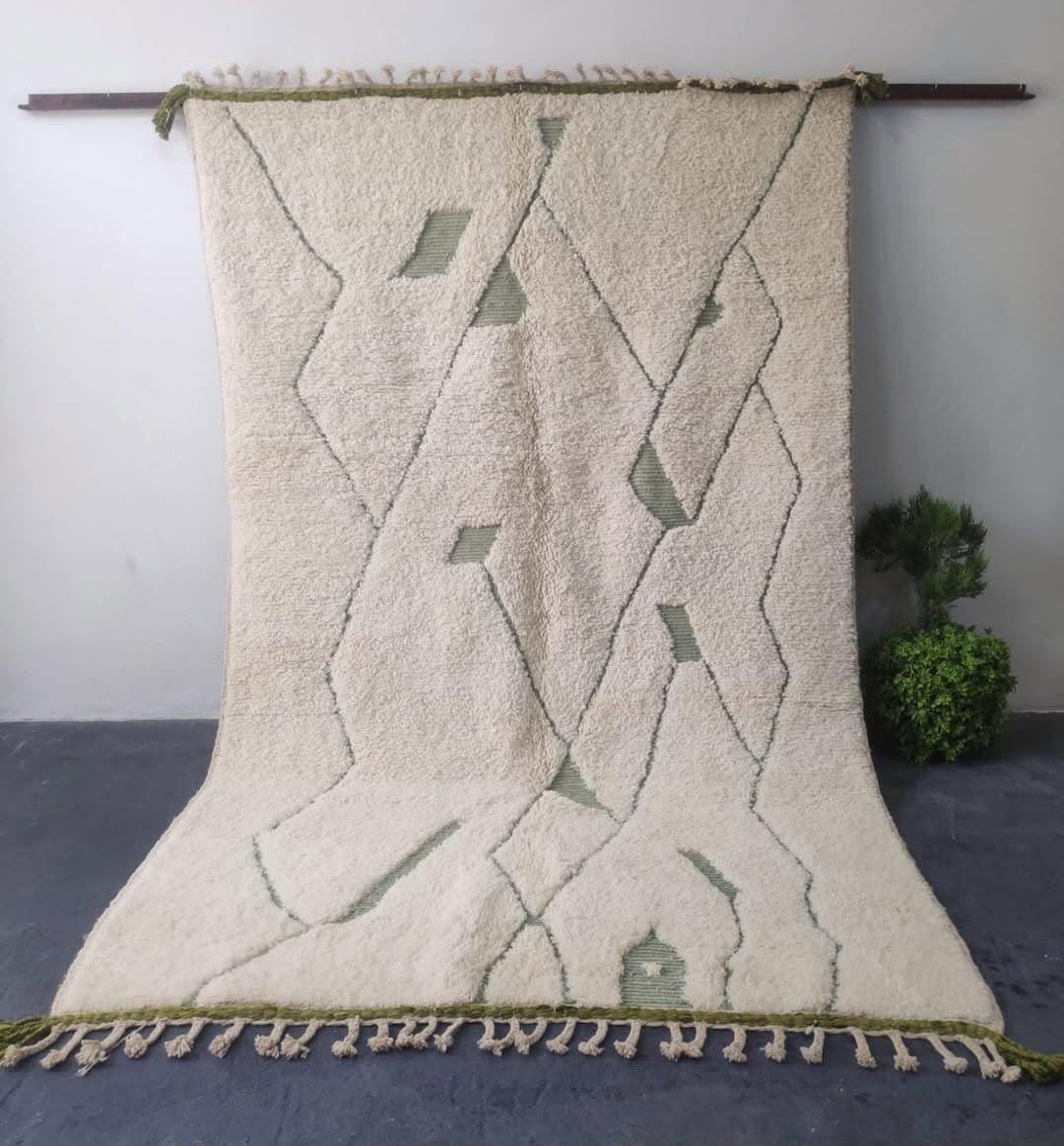 Sage Green Berber Wool Rug – Boho Geometric Decor