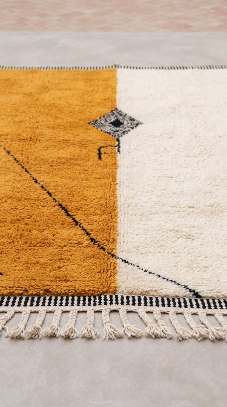 Hand-knotted Moroccan Rug – Orange, Off-White, Tassels, Tribal Decor