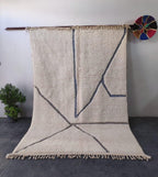 Hand-Woven Moroccan Rug, Cream Geometric Area Rug, Dark Gray Tufted Scandi Boho Plush Rug