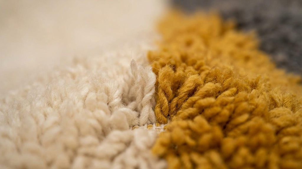 Hand-Knotted Moroccan Shaggy Rug – Mustard Geometric Wool Area Rug (Beni Ourain Style)