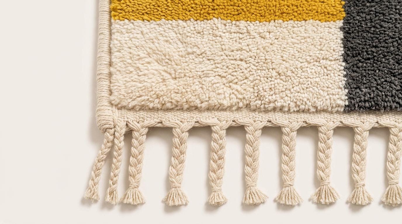 Hand-Knotted Moroccan Shaggy Rug – Mustard Geometric Wool Area Rug (Beni Ourain Style)