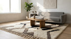 Hand-Knotted Wool Geometric Rug – Cream, Brown, Beige Modern Moroccan Area Rug