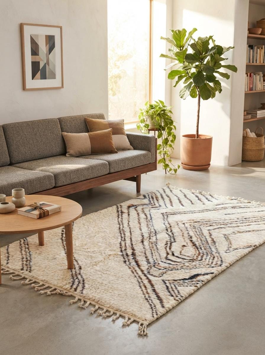 Hand-Woven Beni Ourain Moroccan Wool Rug – Authentic Area Carpet