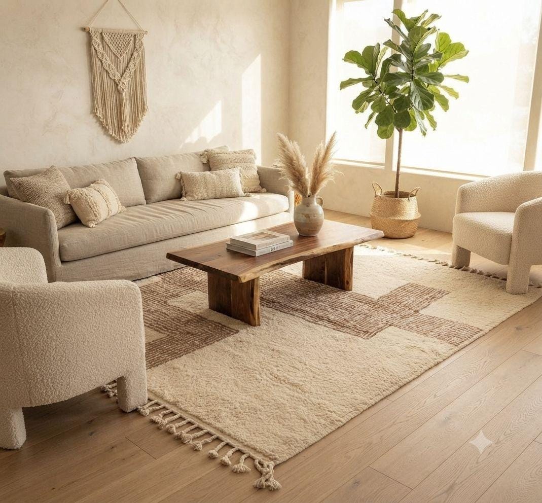 Handmade Beni Ourain Rug – Geometric Boho Carpet