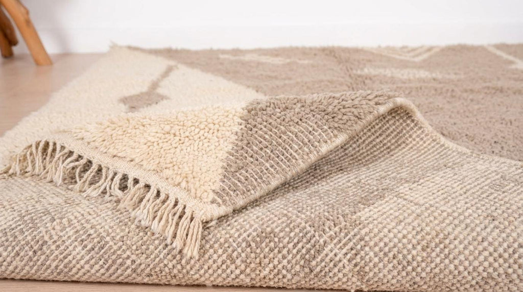 Hand-Knotted Moroccan  Wool Rug | Abstract Taupe Diamonds, Cream | i Minimalist Area Rug