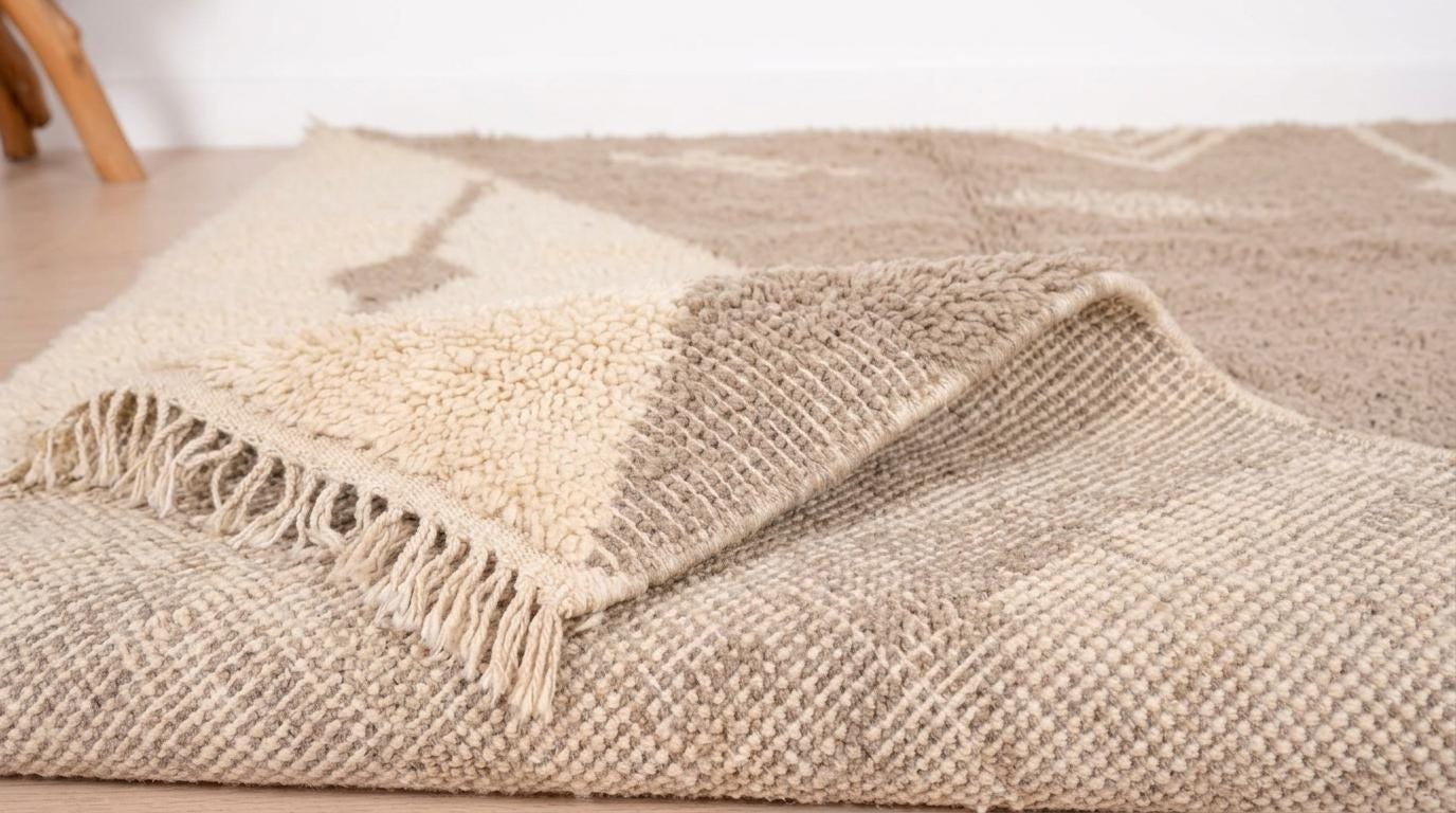 Hand-Knotted Moroccan  Wool Rug | Abstract Taupe Diamonds, Cream | i Minimalist Area Rug