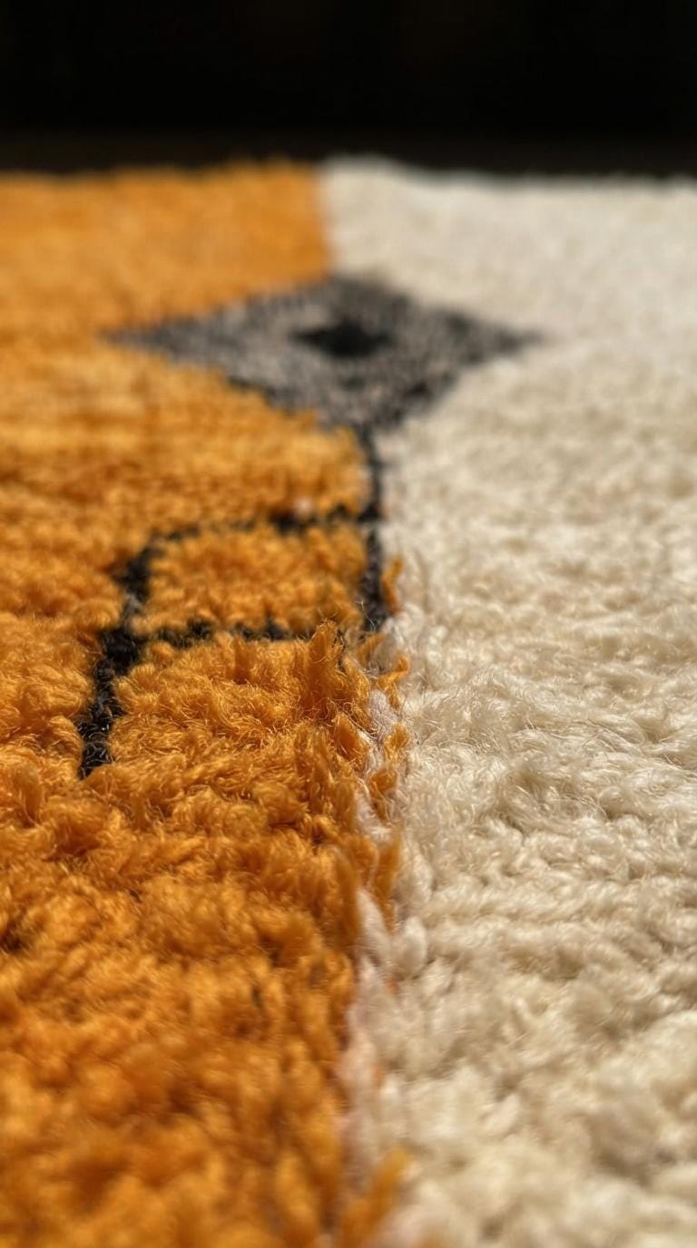 Hand-knotted Moroccan Rug – Orange, Off-White, Tassels, Tribal Decor
