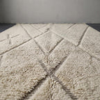 Minimalist Moroccan Berber Rug, Hand-Knotted Cream Wool Carpet, Beni Ourain Style Living Room