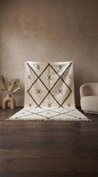Minimalist Beni Ourain Rug, Handmade Moroccan Wool Carpet, Large Diamond Pattern Tribal Rug