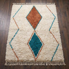 Moroccan Wool Area Rug, Cream Diamond Pattern, Boho Living Room Carpet