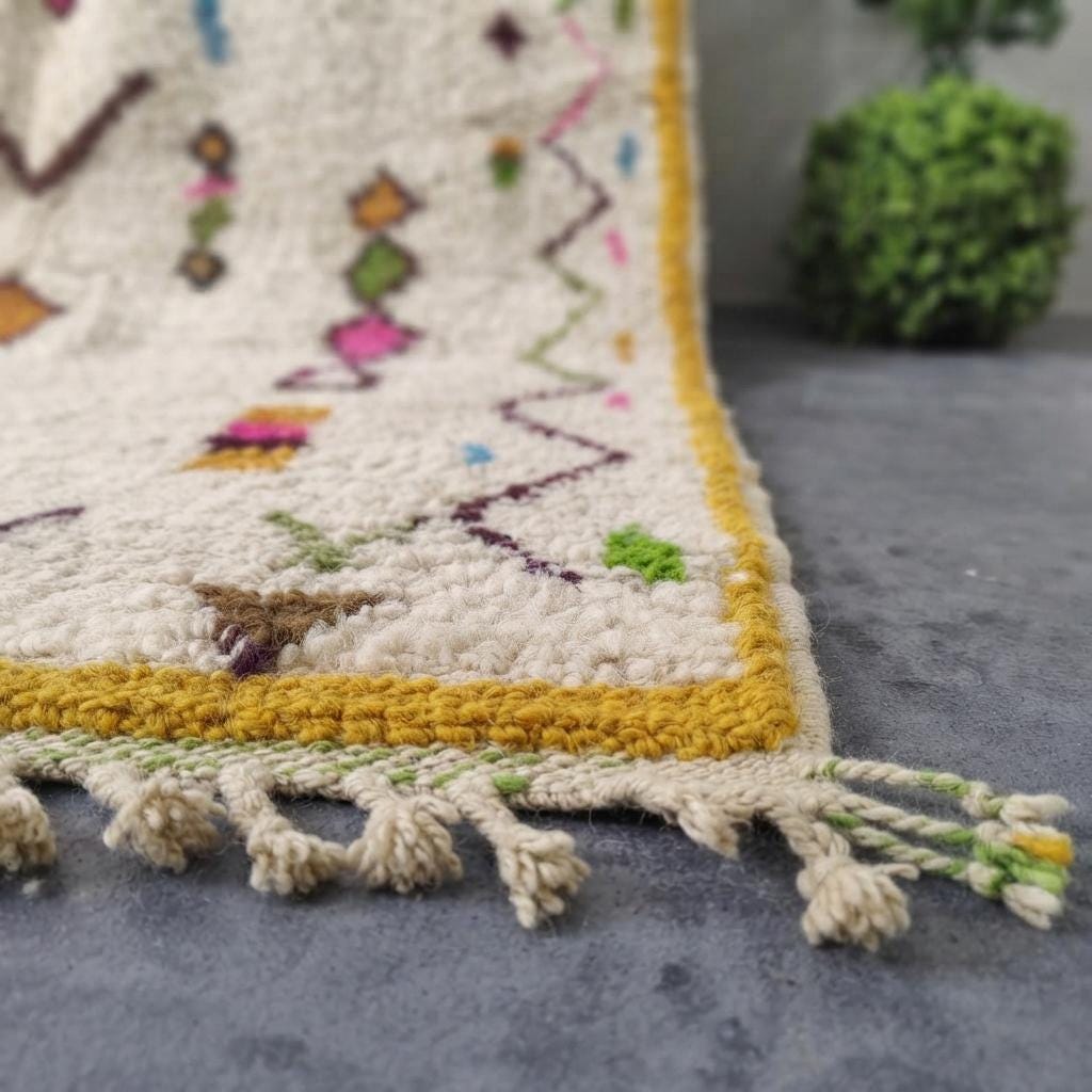 Hand-Knotted Wool  Carpet, Colorful Geometric Patterns, Bohemian Floor BerberArt
