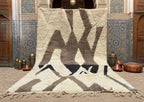 Hand-Knotted Wool Geometric Rug – Cream, Brown, Beige Modern Moroccan Area Rug