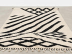 Hand-Knotted Moroccan Geometric Wool Rug – Cream Black Diamond Berber Tasseled Area Carpet