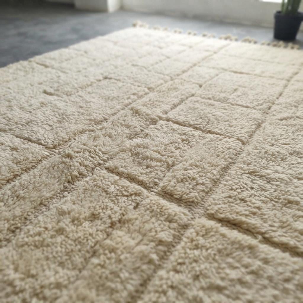 Moroccan Rug, Cream  authentic Wool Beni Ourain Rug, Authentic Moroccan Geometric Carpet