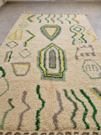 Beni Ourain Wool Rug – Cream Geometric Tribal Motifs, Handwoven Berber Area Rug