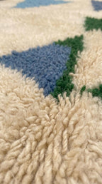 Moroccan Rug, Blue Green Geometric Triangle Shag Rug, Cream Plush Boho  Floor Art